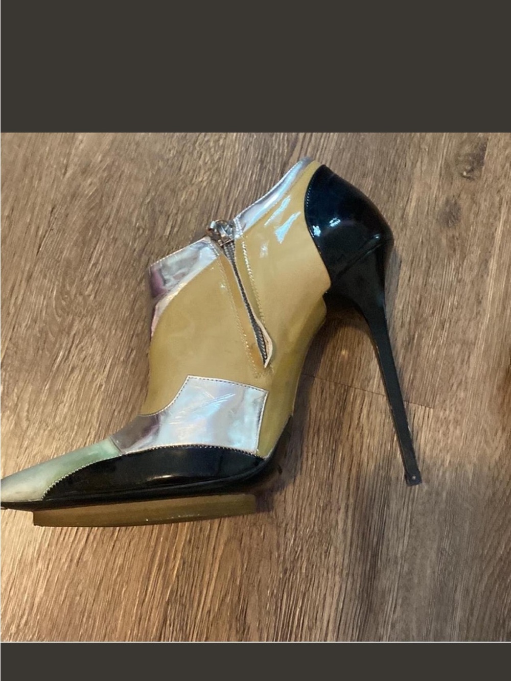 Balenciaga Yellow Patent Leather Stiletto Bootie with Black Accents
